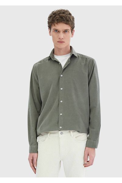 Ramsey Hellgrünes, einfarbiges Casual Fit Weaving Casual Hemd aus 100 % Baumwolle