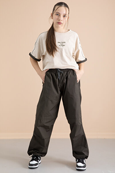 Cansın Mini Dark Khaki Parachute Pants Set for Girl - 20391