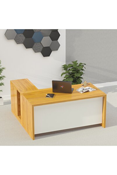 Mahmayi مكتب تنفيذي خشبي على شكل حرف L من Noce 1825 بلمسة نهائية من الميلامين...