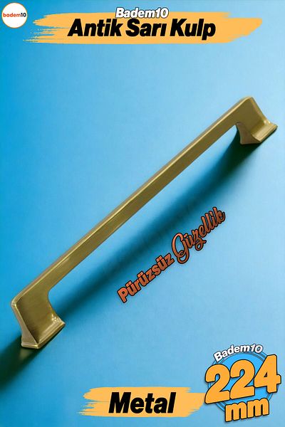 Badem10 Gediz Metal Mâner Galben Antic 224 Mm Mobilier Bucătărie Sertar Dulap Dulap Ușă Mânere Mâner