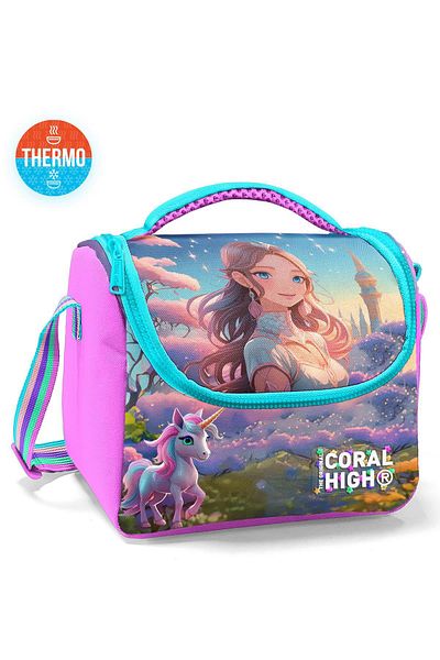 Coral High Kids Turquoise Pink Anime Girl Patterned Thermo Lunchbox 12781