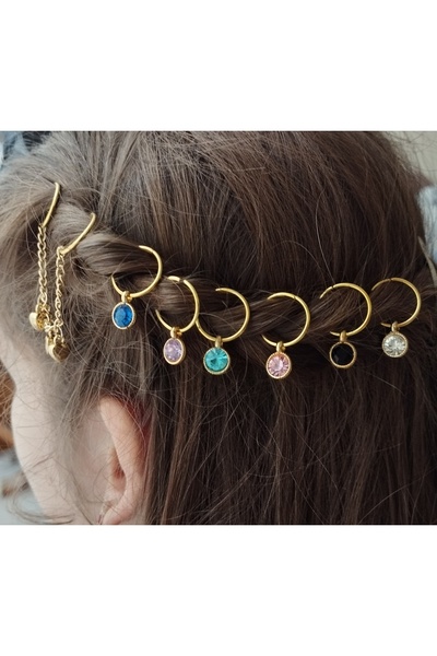 Galibarda Çok Renkli Kristal Pırıltı Uçlu Saç Küpesi Toka Seti