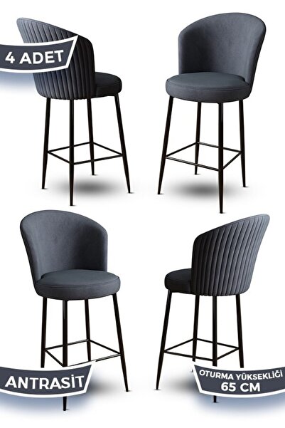 Canisa Alte Serisi 4 Antrasit Sandalye 65 Cm Ada Mutfak Bar Sandalyesi Babyfa...
