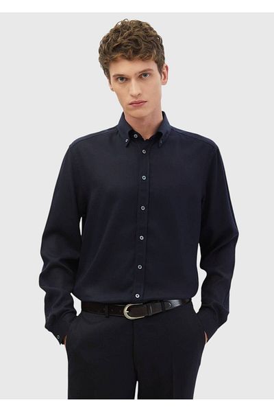 Ramsey Marineblaues, schlichtes Casual Fit Web-Freizeithemd