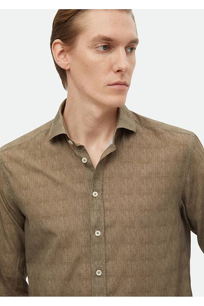 Ramsey Khakifarbenes, bedrucktes, lässiges Webhemd aus 100 % Baumwolle im Regular Fit