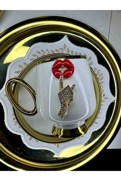 EŞİYOK Special Design Lip Sus Decorated Gold Detailed Coffee Cup
