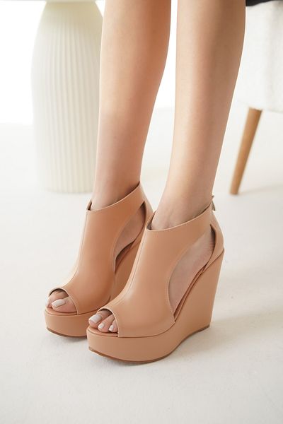 Ayakkabı Ateşi Nude Color Women's Wedge Heeled Slippers - Mushroom Maya