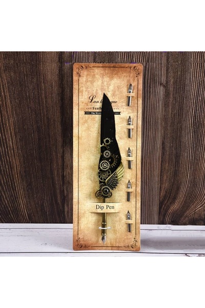 Sanathobi Black Calligraphy Feather Dip 1 Pen 6 Nib Retro Decorative Metal Pe...