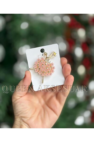 QUEEN AKSESUAR Lüks Çiçek elbiseli taş detaylı balerin dansçı kız kadın broş yaka aksesuar eşarp şal iğne