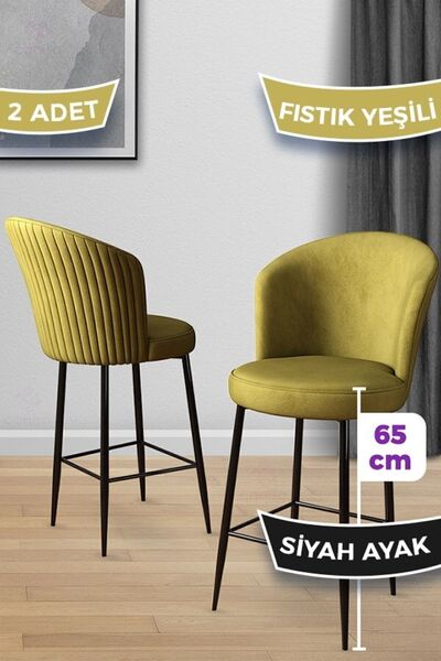Canisa Alte Serisi 2 Fıstık Yeşili Sandalye 65 Cm Ada Mutfak Bar Sandalyesi B...