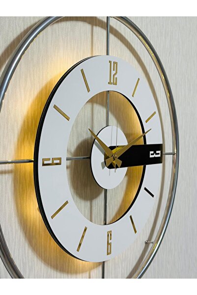 Pey Aksesuar Metal Camlı Duvar Saati KROM TOZ BOYA 60x80cm Büyük Boy Işıklı G...