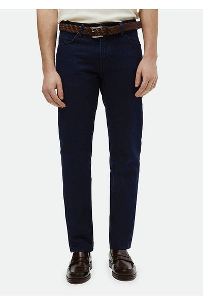 Ramsey Marineblaue Denim-Baumwollmischungshose mit normaler Passform