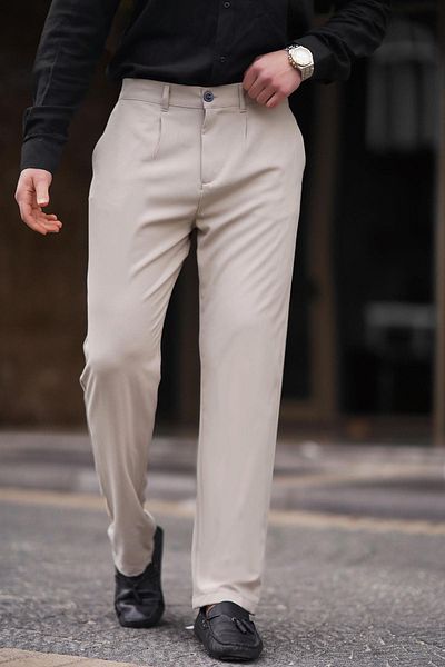 Madmext Beige Herrenhose 6540 - Regular Fit, Seitentasche, gerader Schnitt