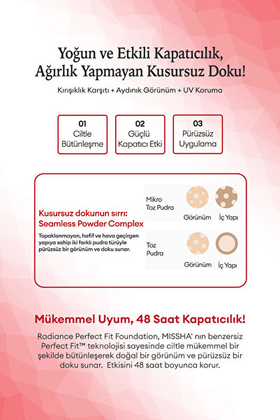 Missha Uzun Süre Kalıcı, Mat Bitişli Fondöten Radiance Perfect Fit Foundation (No.23 Sand) SPF30+/PA+++