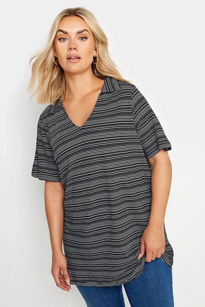 Stil Diva V-Neck Patterned Large Size T-Shirt - Short Sleeve 303371