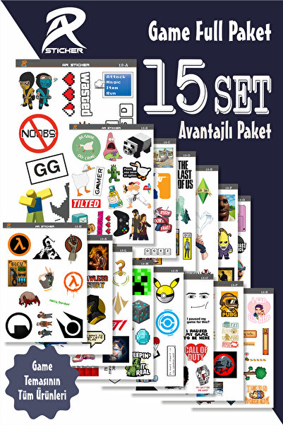 AR Sticker Game Temalı Laptop Notebook Tablet Sticker Full Paket  - 15SET
