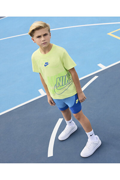 Nike TRIOC PENTRU COPII NEON GALBEN-ALBASTRU Gâtul rotund 60% BUMBAC 40% POLIESTER 86M757