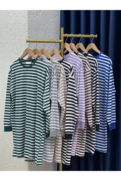 Ebrar Store Μαύρο ριγέ λεπτό τουνίκ Nihal - NA674