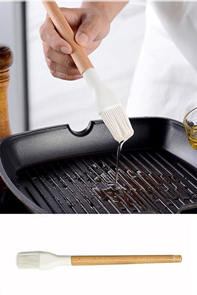 morponi Silikon Fırça Bambu Saplı Silikon Yumurta Fırçası Kremrengi 1 Adet