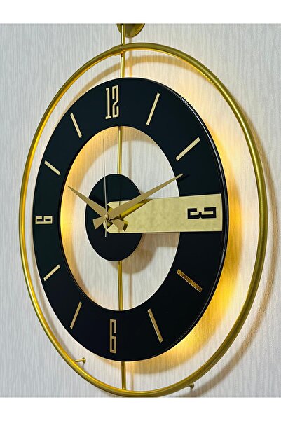 Pey Aksesuar Metal Camlı Duvar Saati 50 X 70 Cm Orta Boy Işıklı Gerçek Cam Go...