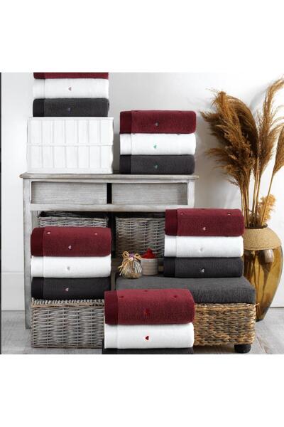 kapsulavm Lubow Love Fuchsia Cream Embroidered 50X90 Set of 6 Towels