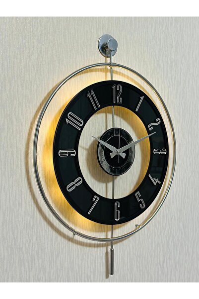 Pey Aksesuar Metal Camlı Duvar Saati Krom Statık 50 X 70cm Orta Boy Işıklı M5...