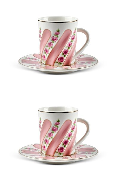 Perotti Kuzguncuk Pink 4-Piece Porcelain Coffee Set for 2 People
