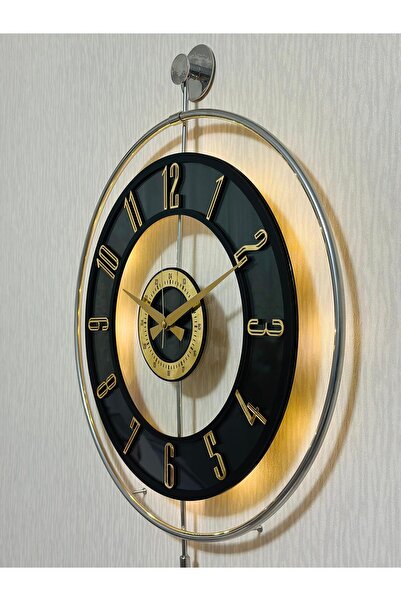 Pey Aksesuar Metal Camlı Duvar Saati Krom Statık 50 X 70cm Orta Boy Işıklı M5...