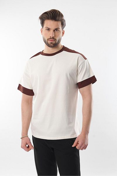 Madmext Ecru Schulterstreifen Detailliertes Herren-T-Shirt E7125