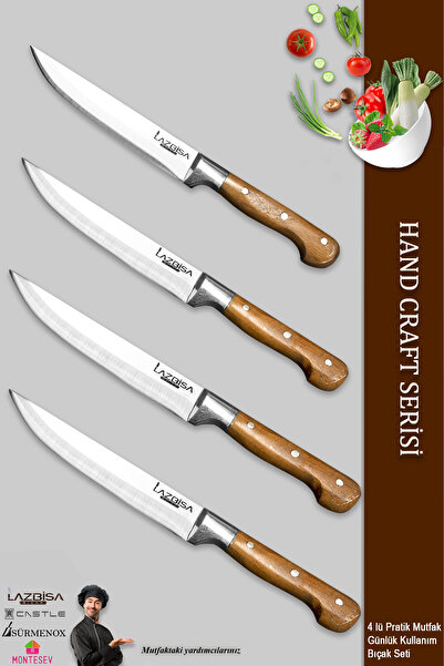LAZBİSA Hand Craft Mutfak Bıçak Seti Et Ekmek Sebze Meyve Doğrama Bıçağı 4 Lü Günlük Kullanım ( Mtf-070 )