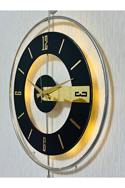 Pey Aksesuar Metal Camlı Duvar Saati Krom Statık 50 X 70cm Orta Boy Işıklı M5...