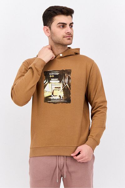 Sorbino Men Hooded Graphic Print Long Sleeves Sweatshirt, Brown