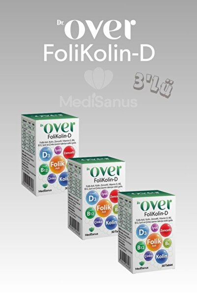Dr over Folikolin D, Folik Asit, Kolin, Zencefil, Vitamin D B6 B12, Iyot Ve Çinko, 30 Tablet 3 Kutu
