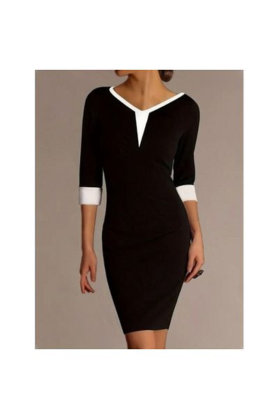 JANES Women's Short Sleeve V Neck Block Color Short Janjan Crepe Dress