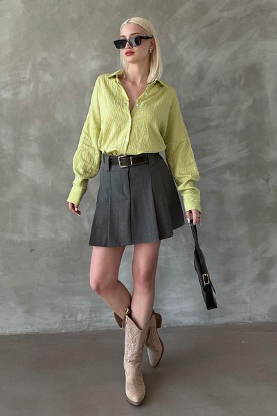 Madmext Gelb gestreiftes Oversize-Damenhemd Mg2327