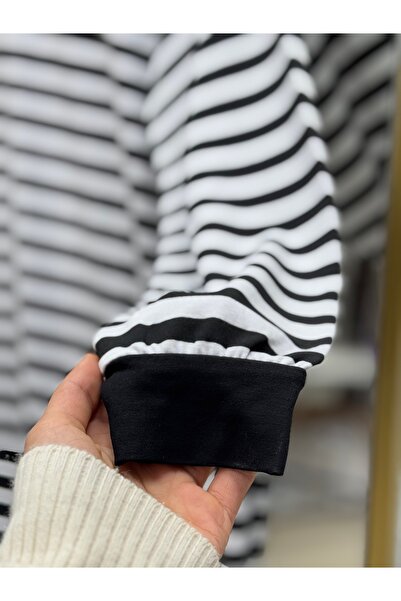 Ebrar Store Μαύρο ριγέ λεπτό τουνίκ Nihal - NA674