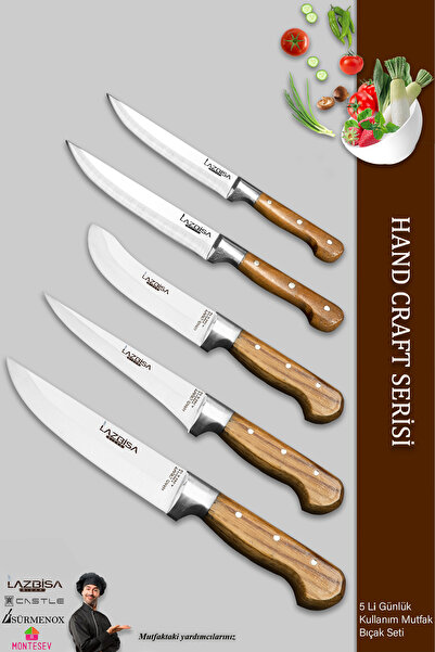 Sürmene Hand Craft Mutfak Bıçak Seti Et Ekmek Sebze Bıçağı 5 Li Set Günlük Ku...