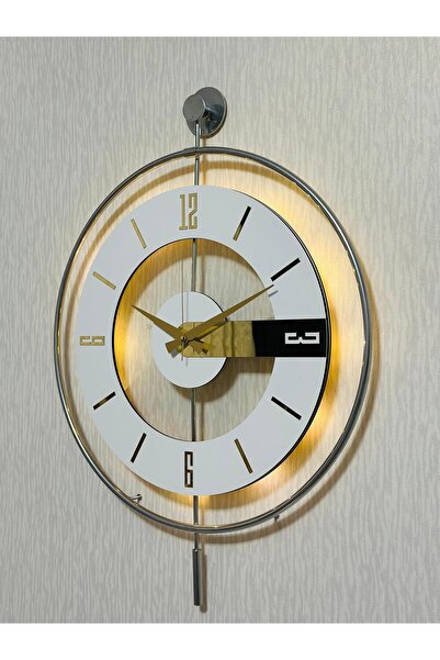 Pey Aksesuar Metal Camlı Duvar Saati  KROM STATIK 50 X 70cm ORTA Boy Işıklı G...
