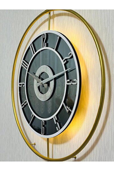 Pey Aksesuar Metal Camlı Duvar Saati  50 X 70 cm ORTA Boy Işıklı Gerçek Cam D...