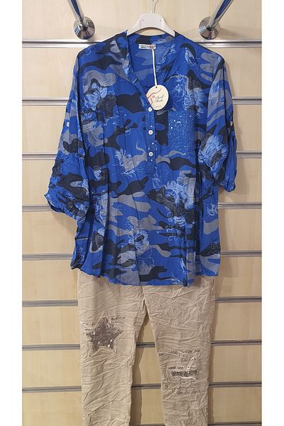 Park Moda Cămașă cu model de camuflaj cu vopsea cravată cu detaliu de paiete
