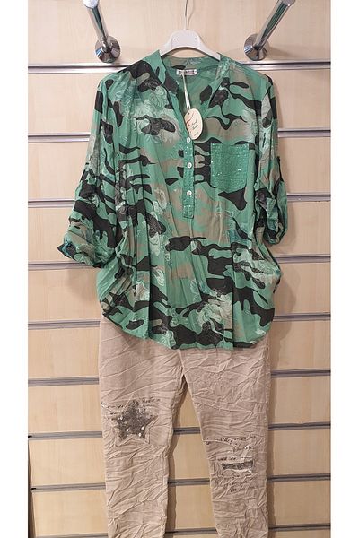 Park Moda Cămașă Tie Dye Camuflaj Model Paiete Detaliat Jumătate de nasturi