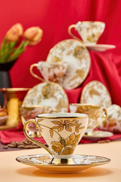 Cooker Gold Gilded 6-Piece Porcelain Coffee Cup Set – Stylish, High Quality and Luxury Design