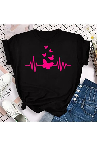 Wish BF Tricou de damă cu imprimeu petale de fluture colorate