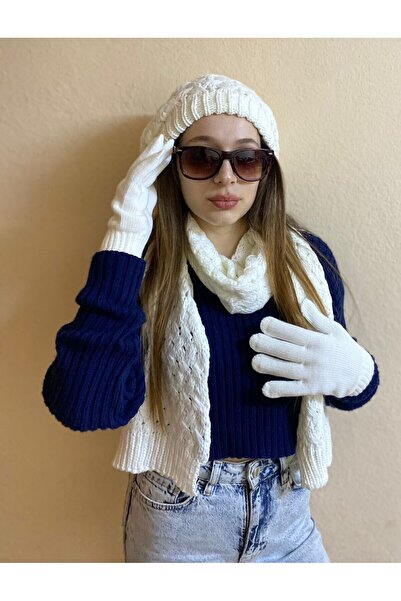 sema aksesuar Winter Patterned Hair Knit Knitwear Painter Set - 3-Piece Beret, Scarf and Gloves