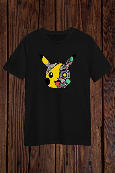 Wish BF تي شيرت بوكيمون بيكاتشو مخطط روبوت نصف وجه للجنسين - تصميم هدية العشاق