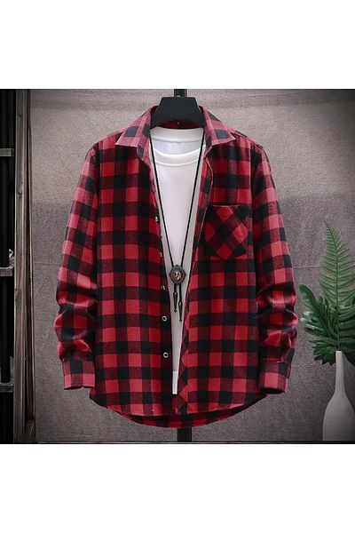 Köstebek Κόκκινο καρό μαύρο Oversize πουκάμισο ξυλοκόπο