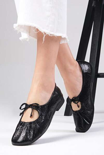 Mio Gusto Lisbet Black Color Drawstring Women's Ballerinas