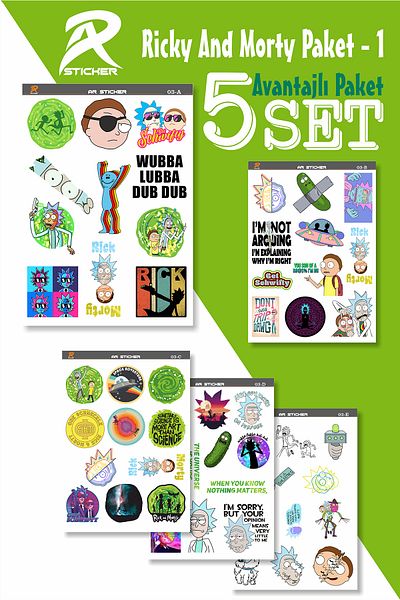 AR Sticker ملصق كمبيوتر محمول ذو طابع ريكي آند مورتي، حزمة مفيدة من 1 إلى 5 مجموعات