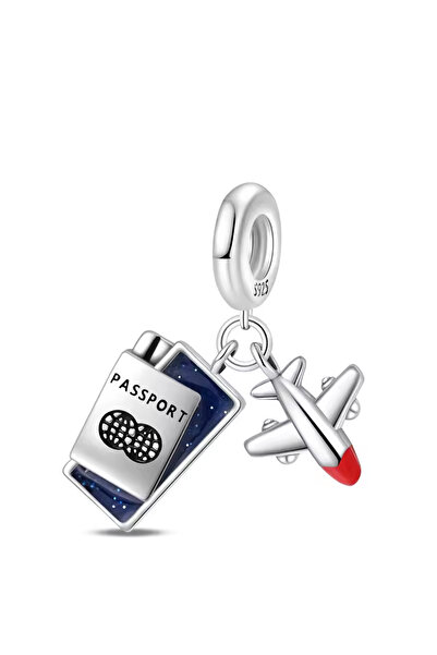 Fubena Uçak Ve Pasaport Sallantılı 925 Ayar Gümüş Charm