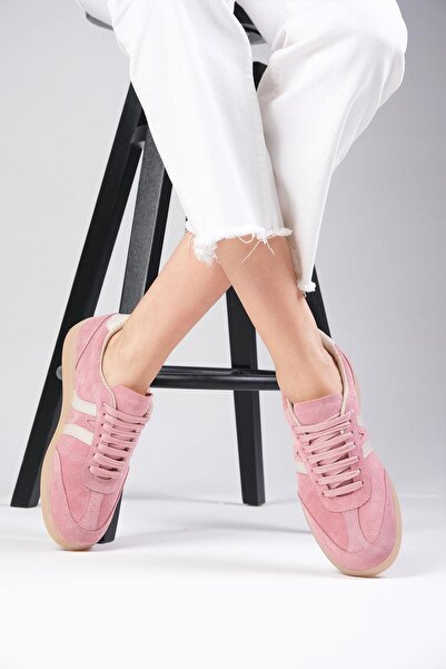 Mio Gusto Valda Genuine Suede Powder Color Women's Sneakers